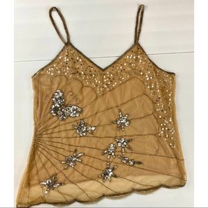 Wild Cat, Sequins and Beaded Tank Top Blouse, Lined
